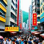 Home 11 홍콩 보안법 통과 후 영향 - **Image:** A bustling Hong Kong street scene, pre-security law. **Prompt:** "A vibrant and crowded s...